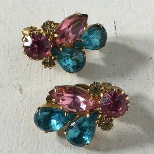 Vintage Rhinestone Gold Tone Earrings